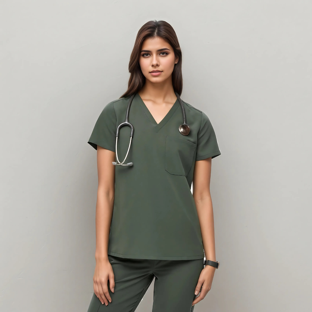 Classic Women Scrub Top With Short Sleeves And Single Chest Pocket