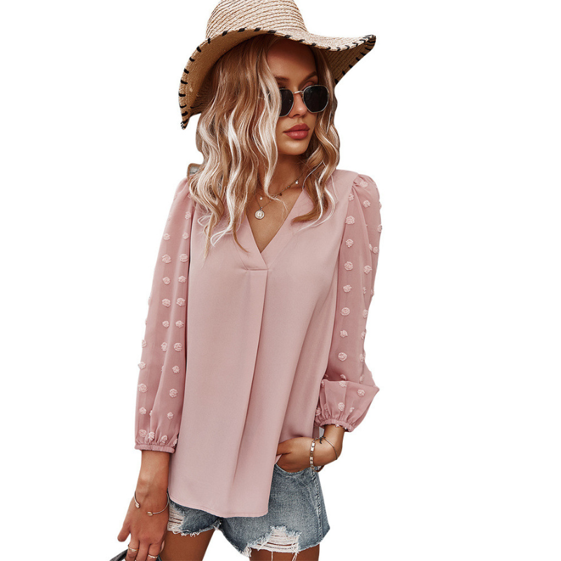 Textured Full Sleeves V-Neck Semi Formal Blouse-My Comfy Blouse