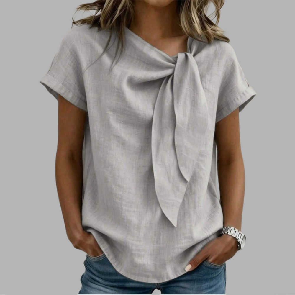Bamboo Knot Tie Front Vacation Shirt For Women