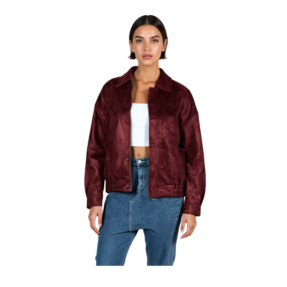 Oversized Faux Leather Motorcycle Jacket For Women