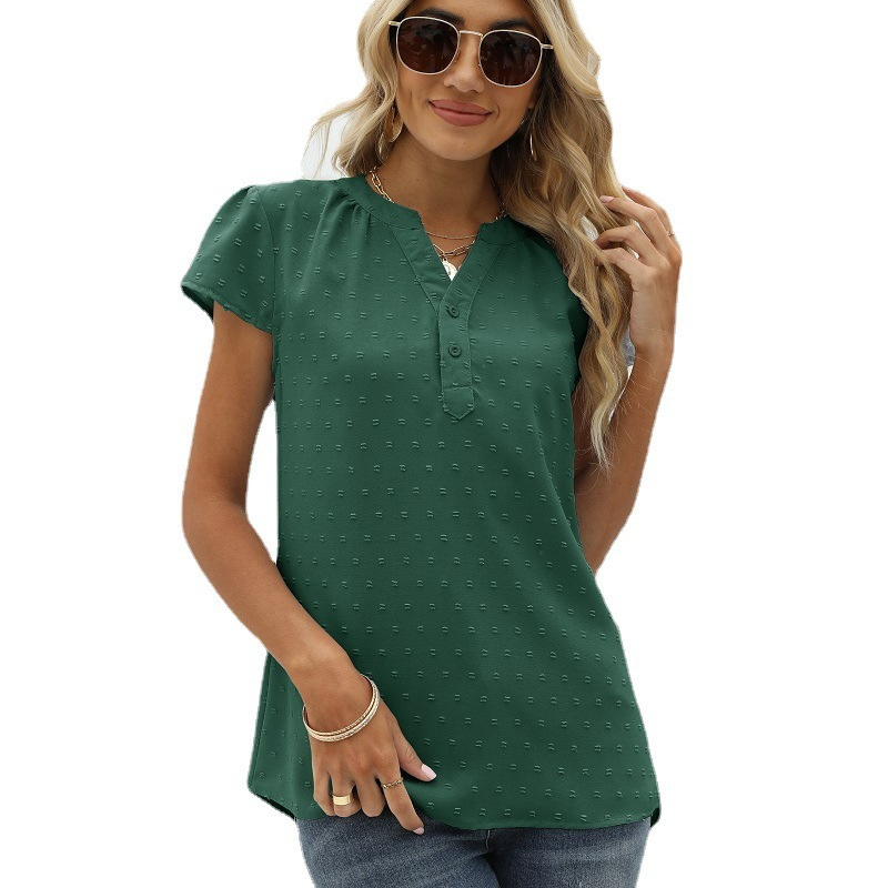 Flounce Short Sleeves V Neck Blouse-My Comfy Blouse