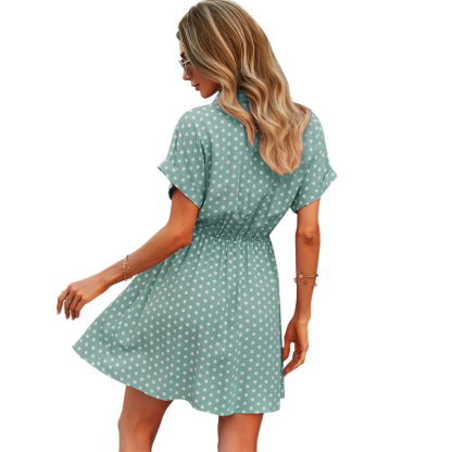 Polka Dots Knee Length Waist Belt Tie Dress-My Comfy Blouse