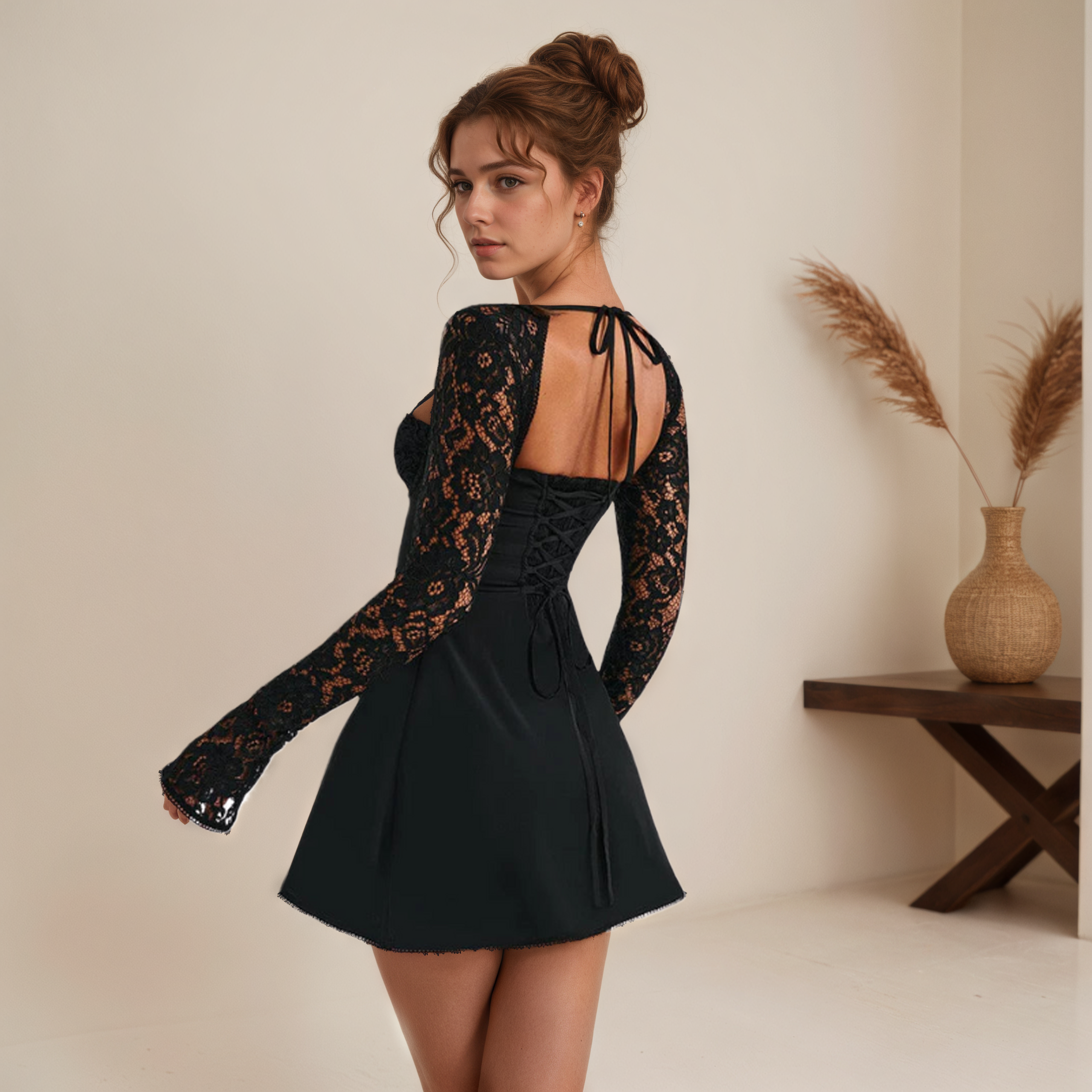 Lace Trimmed Evening Dress