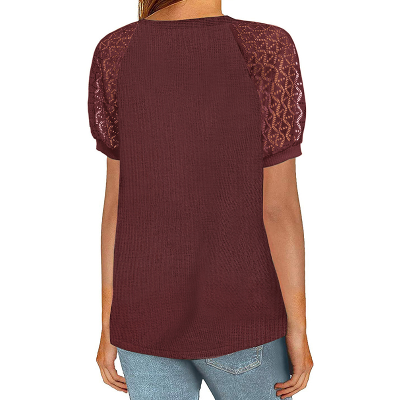 Laced Short Sleeves Blouse-My Comfy Blouse