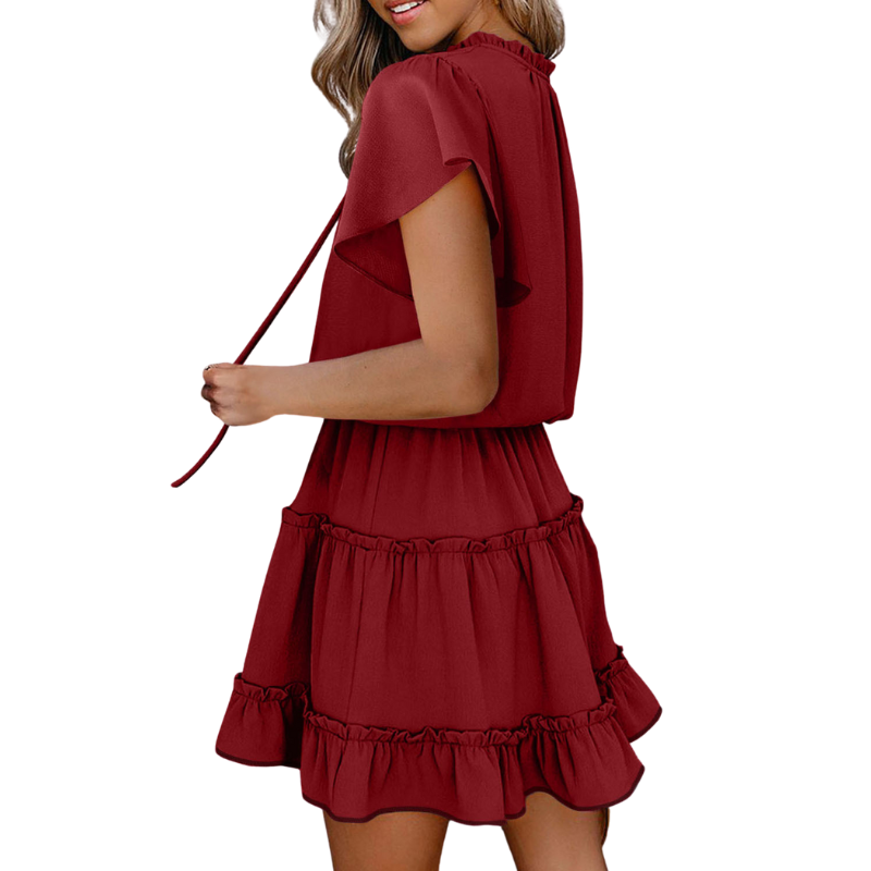 Flounce Sleeve V- Neck Casual Dress-My Comfy Blouse