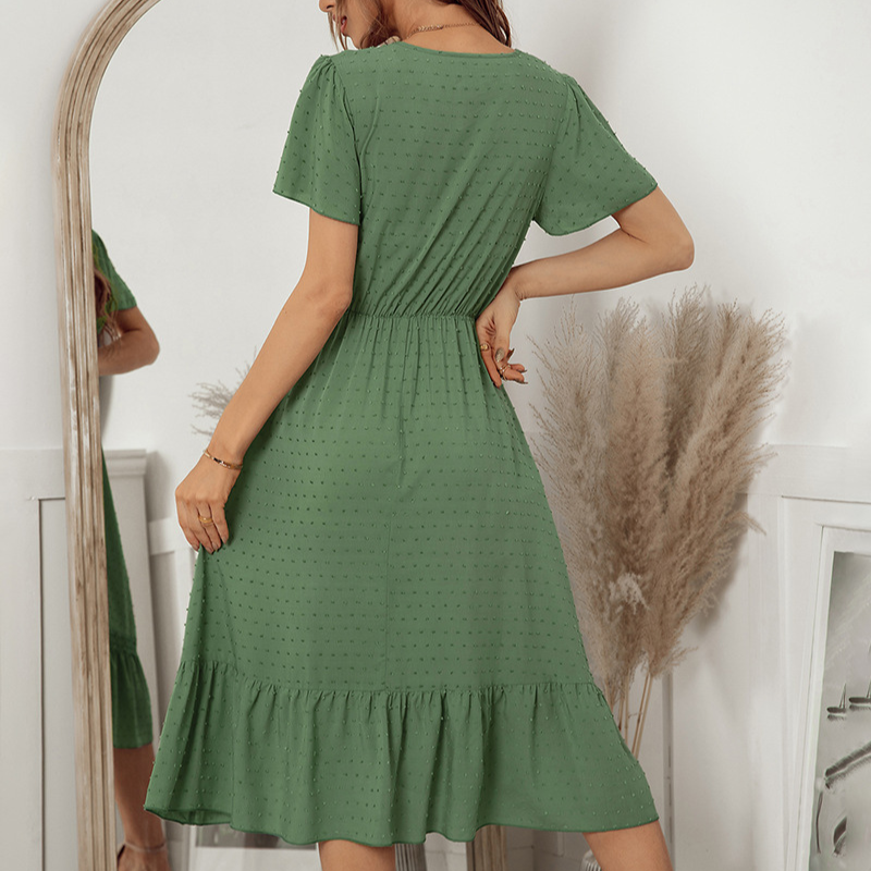 Ruffled Laced Hem Dot Maxi Dress-My Comfy Blouse