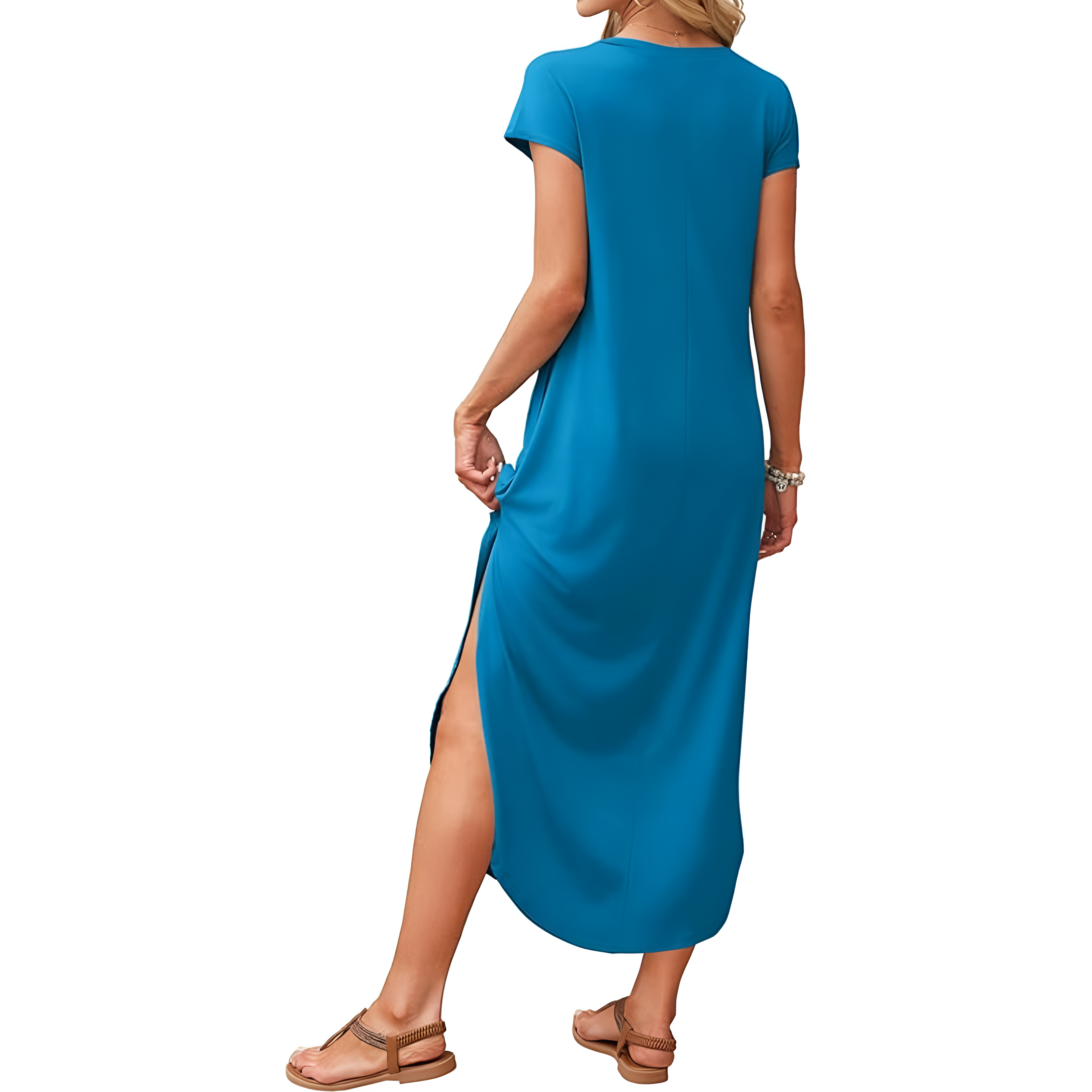 Summer And Casual V Neck Cap Sleeve Maxi For Women