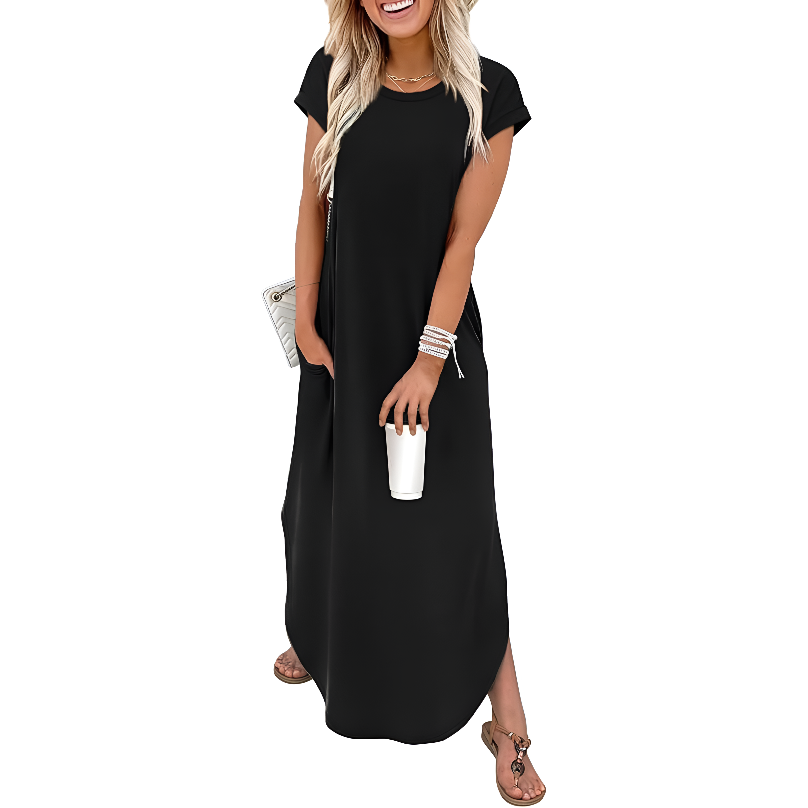 Summer And Cap Sleeve Crewneck Casual Beach Maxi For Women
