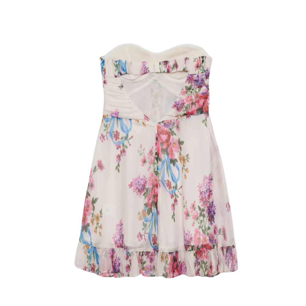 Floral Pattern Printed Strapless Mini Dress-My Comfy Blouse