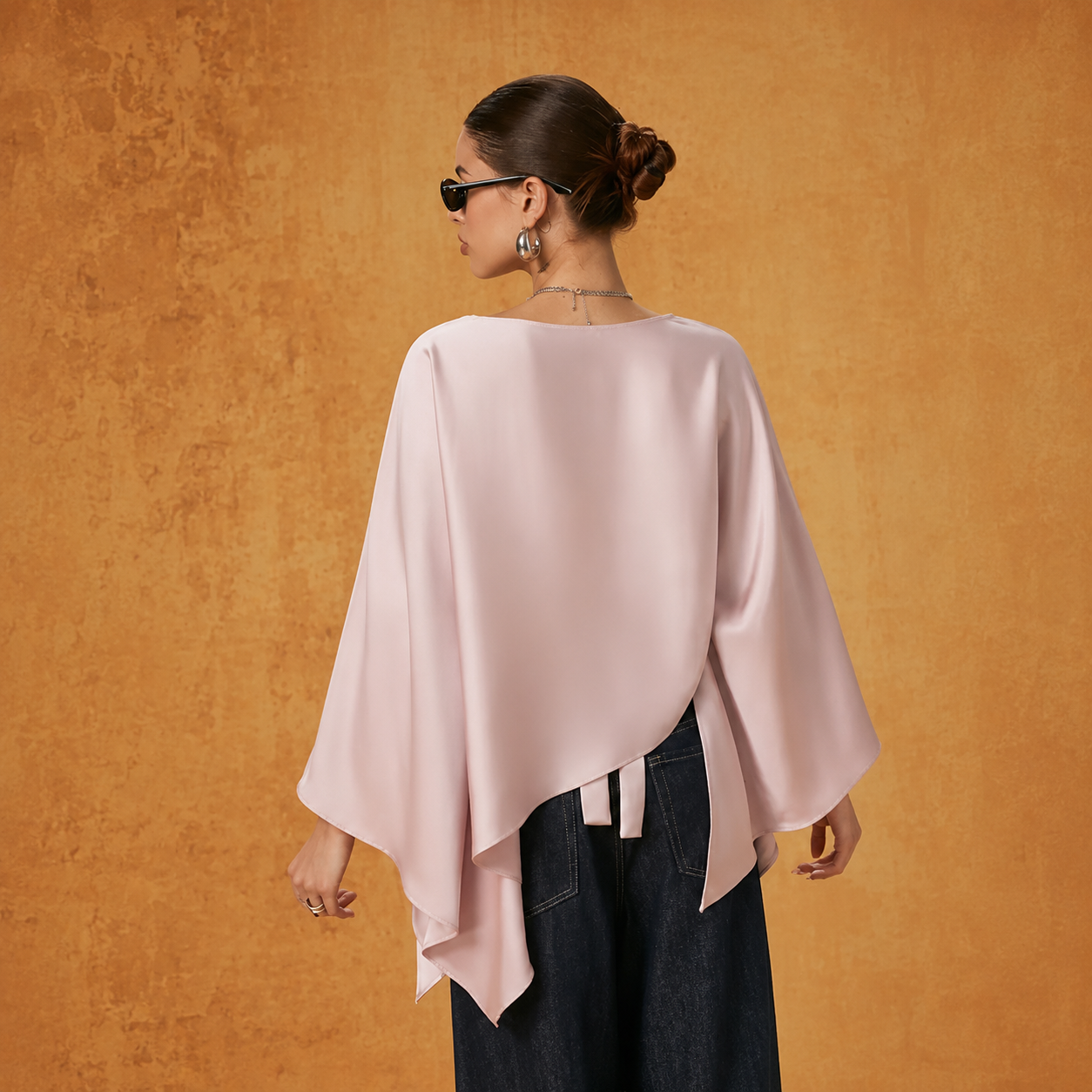 Asymmetrical Draped Blouse with Flared Design for Women