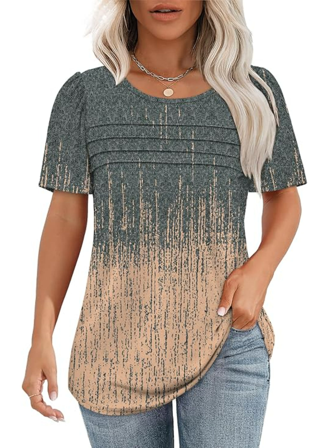 Women Printed T Shirts Short Sleeve For Stripe Scoop Top-My Comfy Blouse