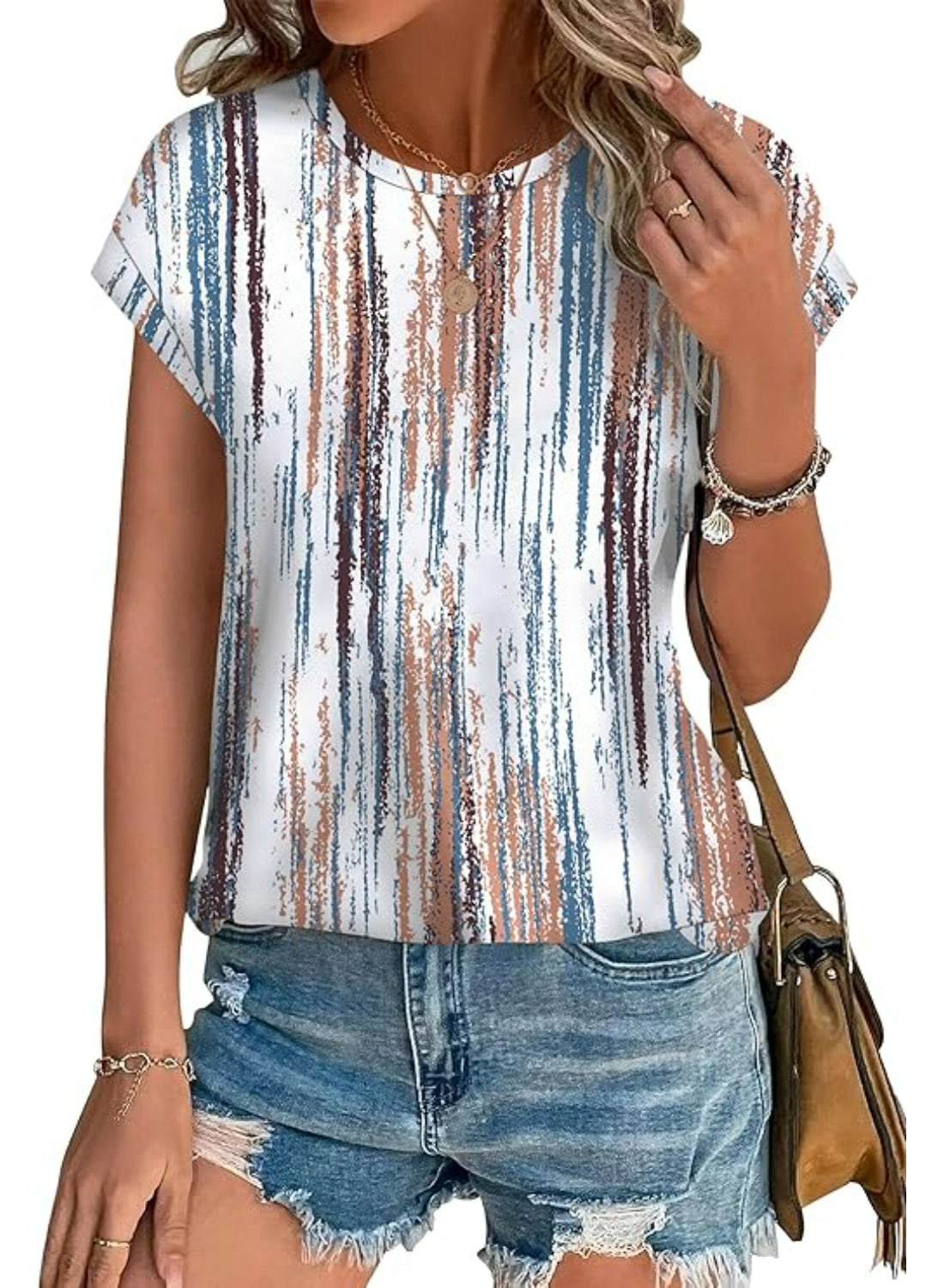 Printed Short Sleeve Tops With Abstract Print-My Comfy Blouse