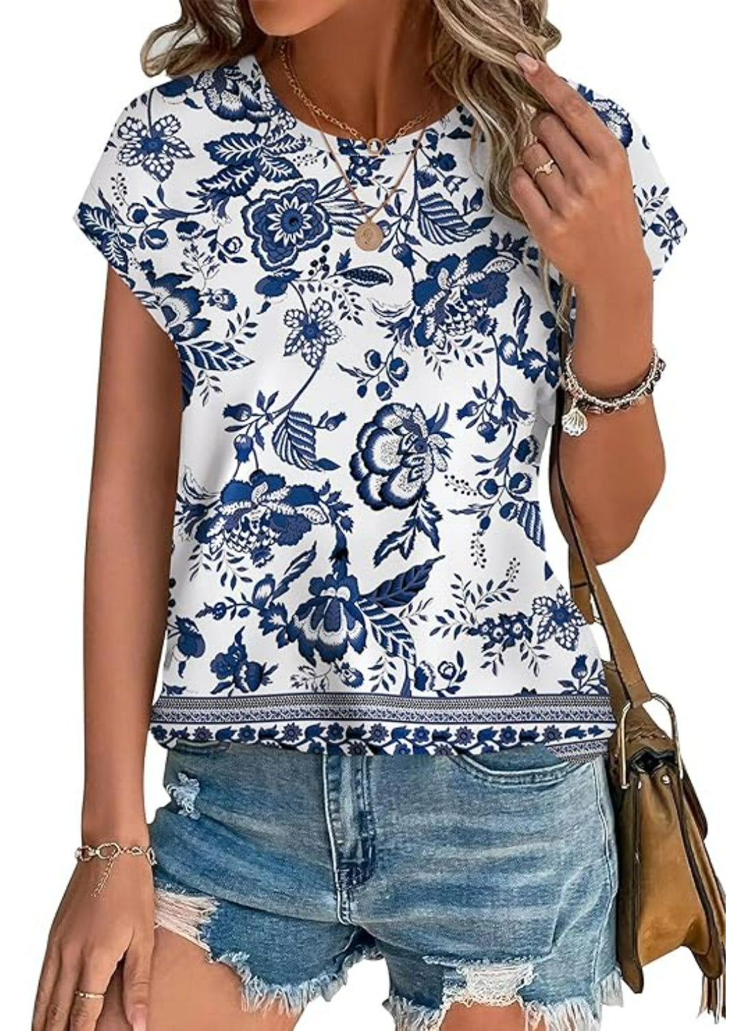 Printed Short Sleeve Tops With Abstract Print-My Comfy Blouse