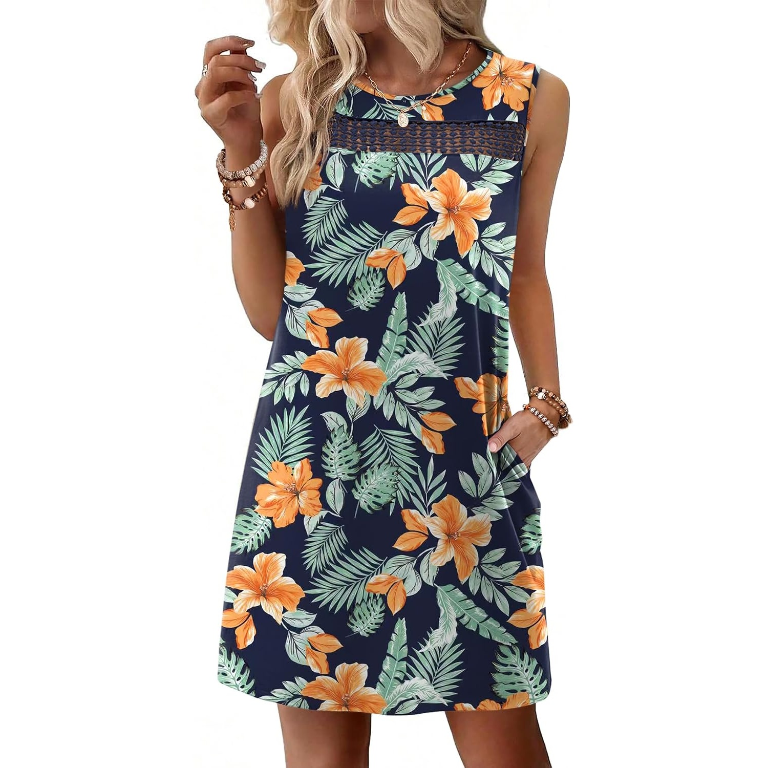 Mini Lace Tank Spring Dress With Pockets For Women