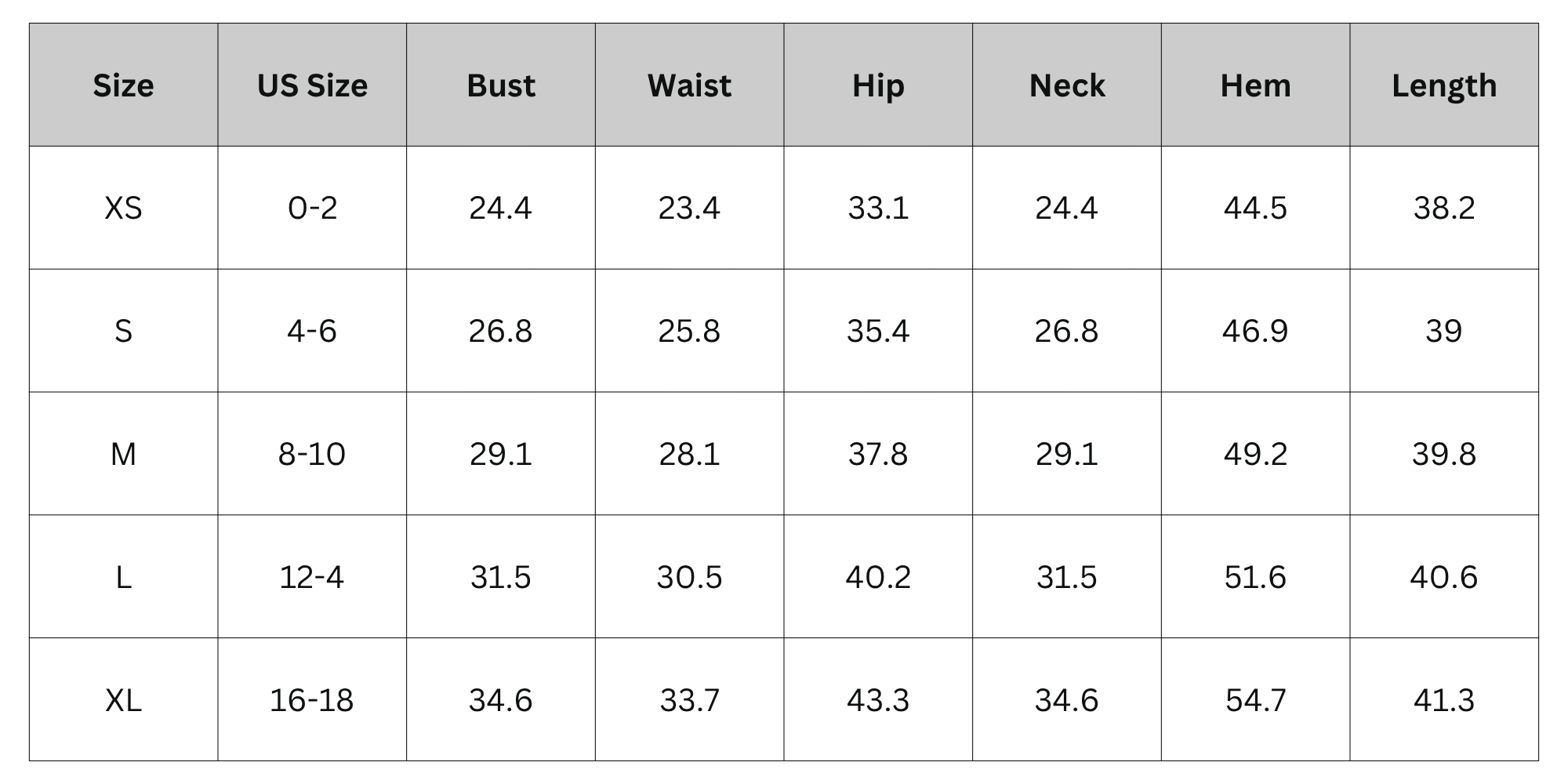 Size Chart