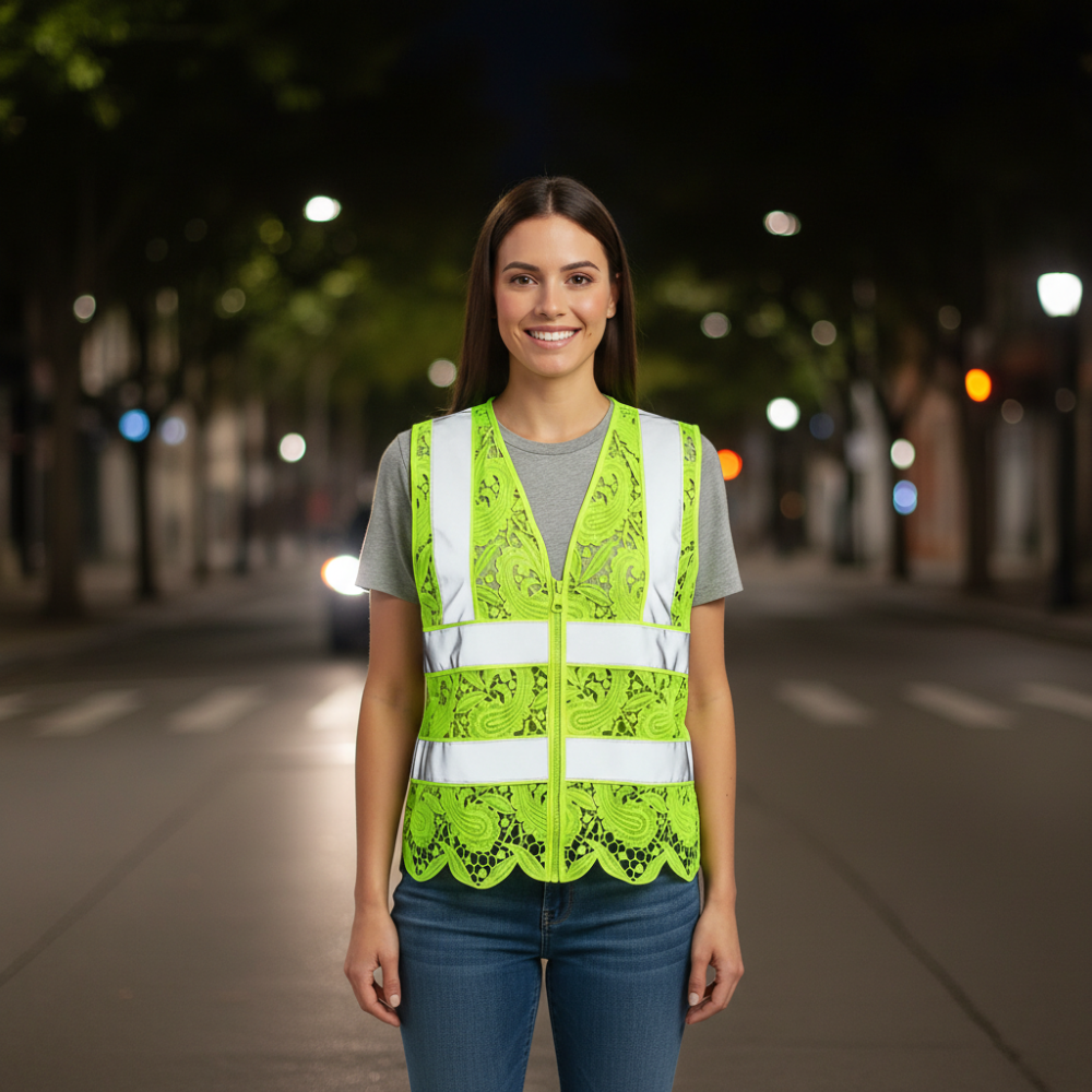 Lace Reflective Vest With Zipper
