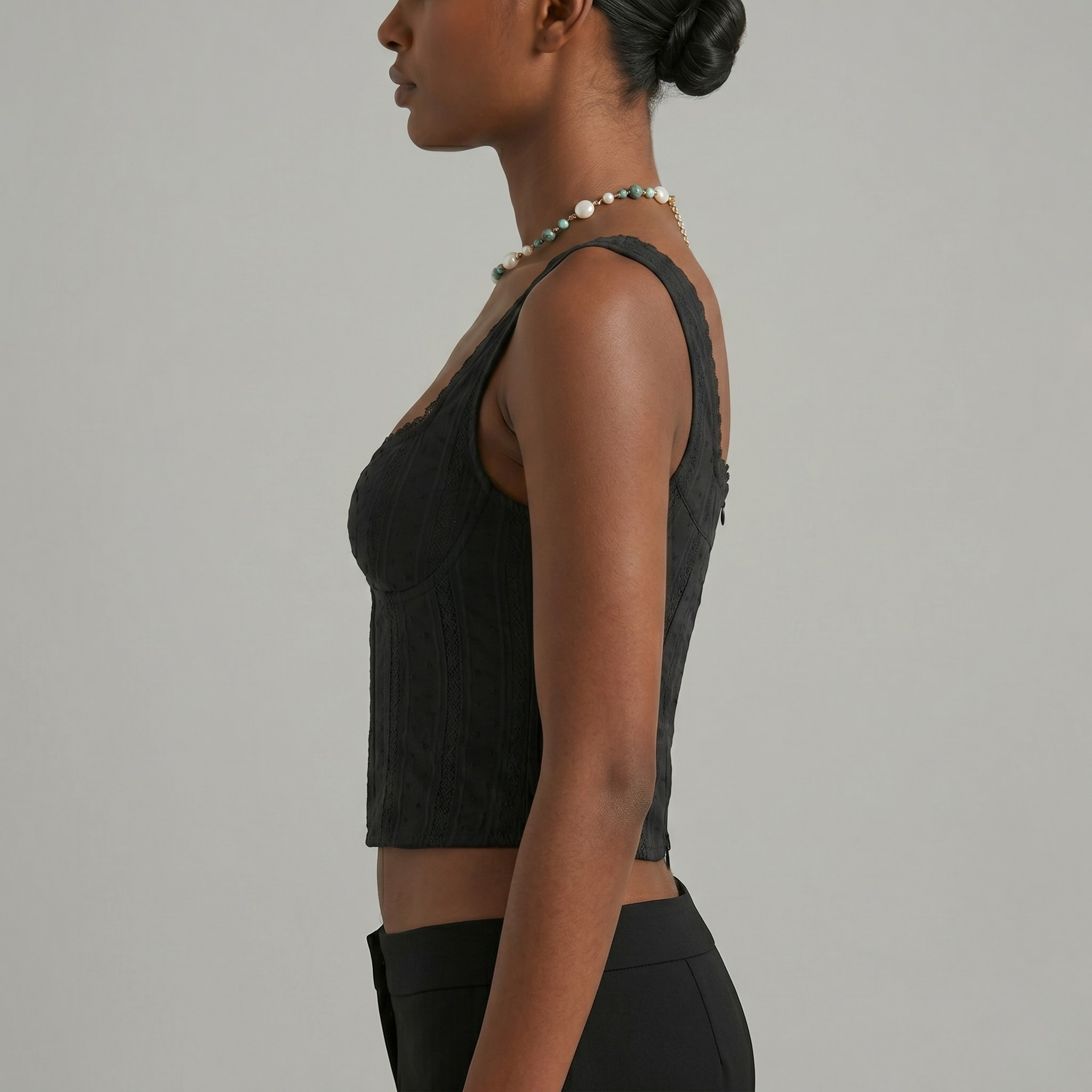 Textured Patchwork Lace Trim Summer Tank Top For Women