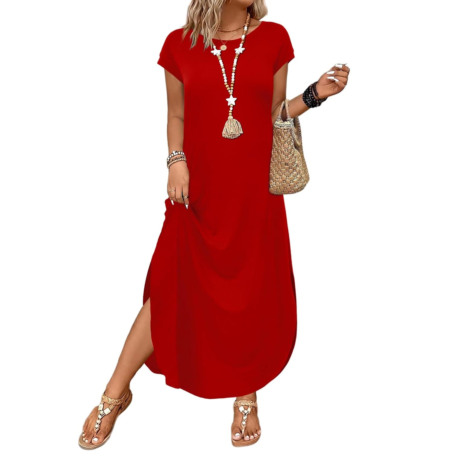 Cap Sleeve Maxi Dress With Pockets For Women
