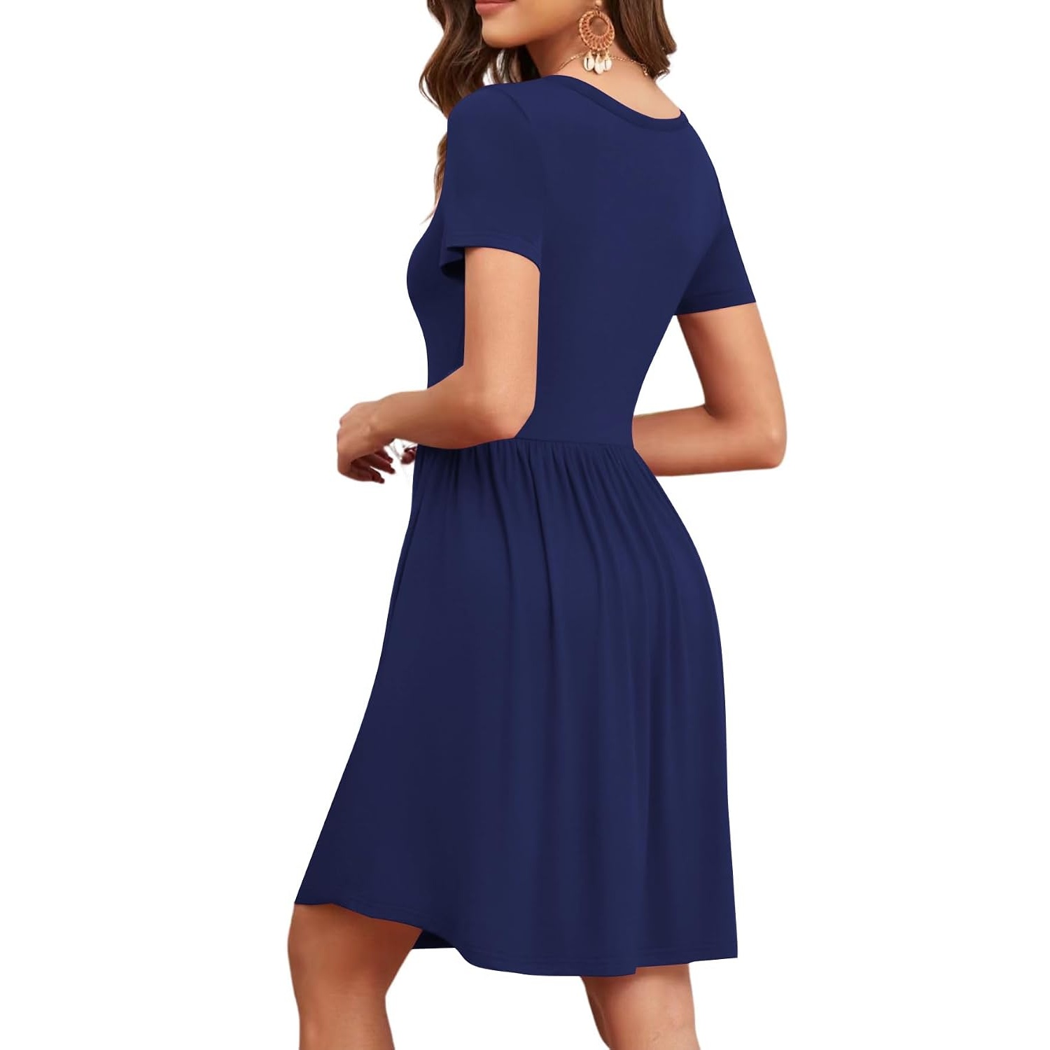 Summer Short Sleeve Loose Fit Dress With Pockets