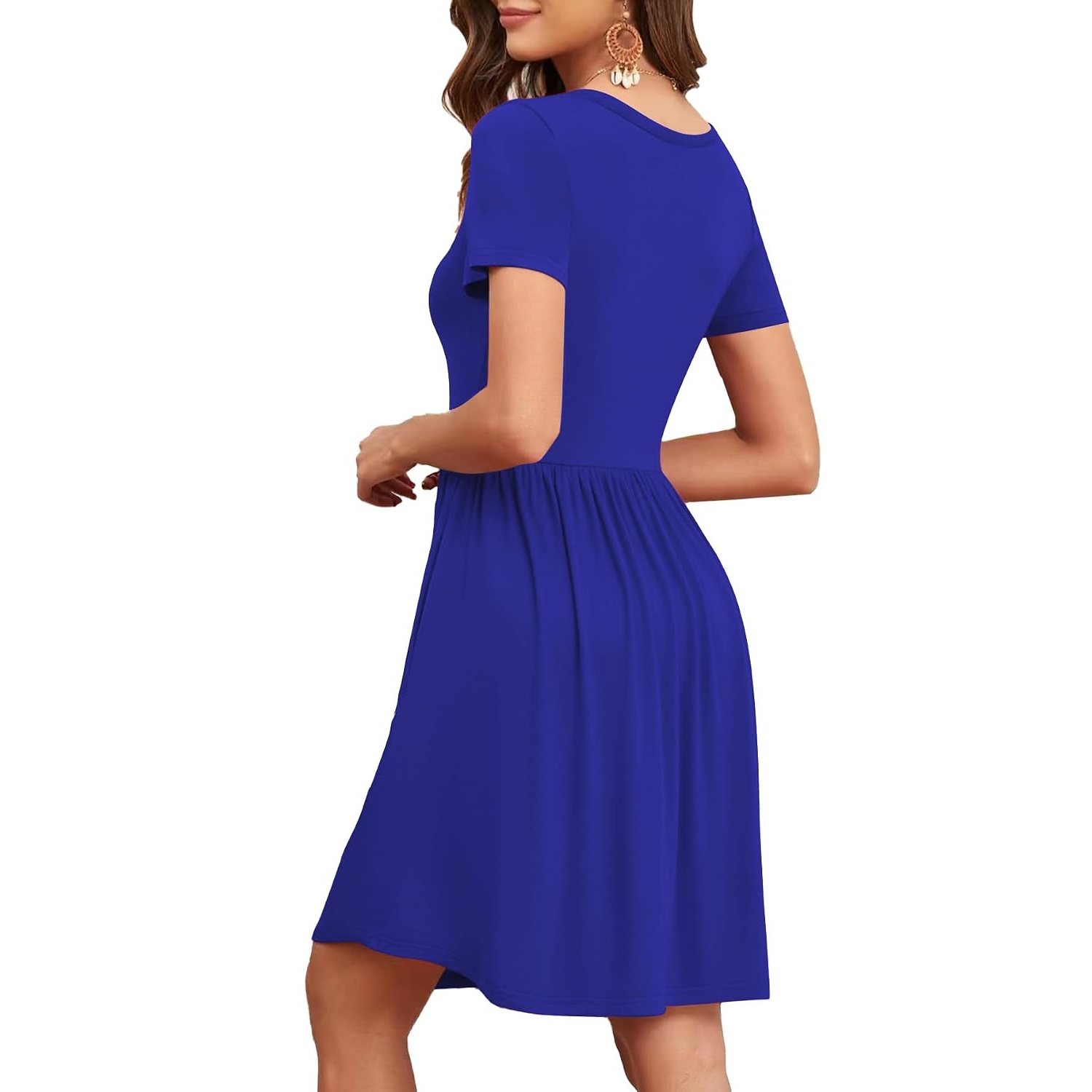 Summer Short Sleeve Loose Fit Dress With Pockets