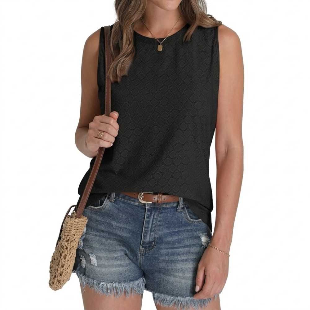 Loose Fit Eyelet Textured Tank Top For Women