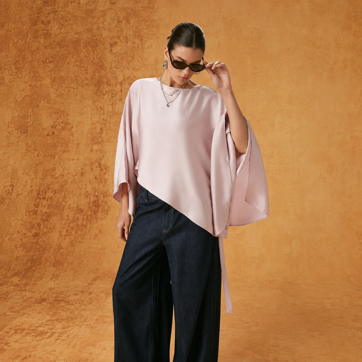 Asymmetrical Draped Blouse with Flared Design for Women