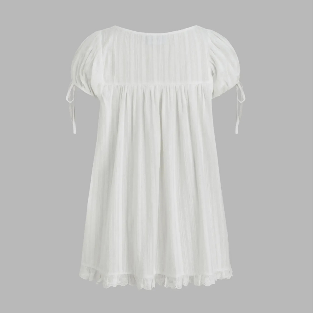 Flared Ruffle Short Sleeve Cotton Babydoll Mini Dress