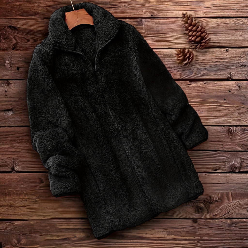 Solid Teddy Coat With Zip Up Front And Casual Long Sleeve Fit For Women