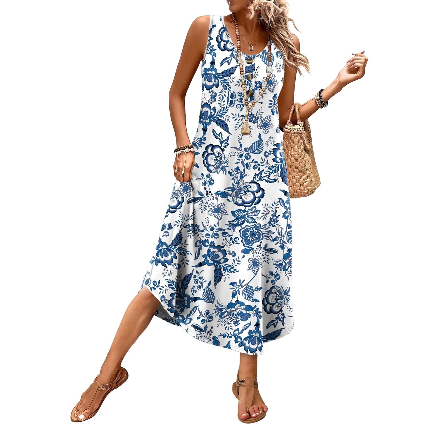 Casual Sleeveless Beach Vacation Midi  Dress For Women