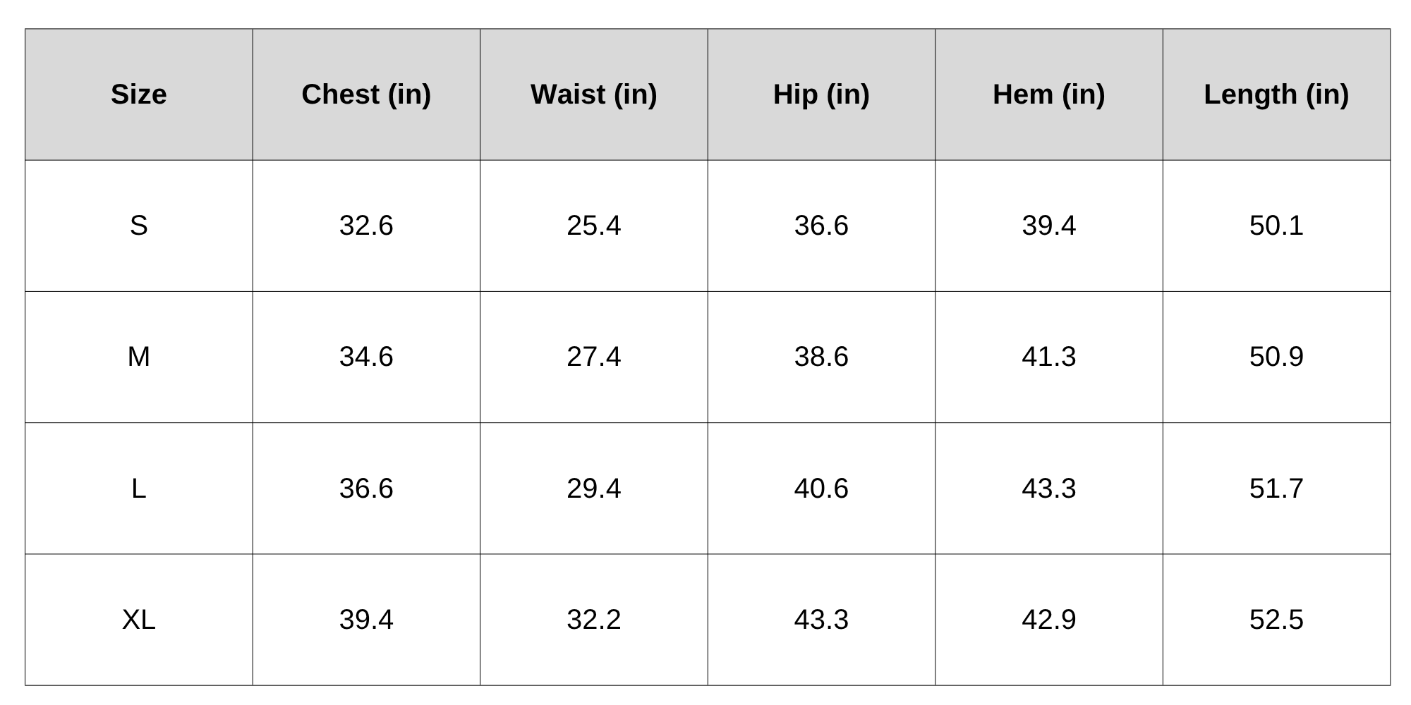 Size Chart