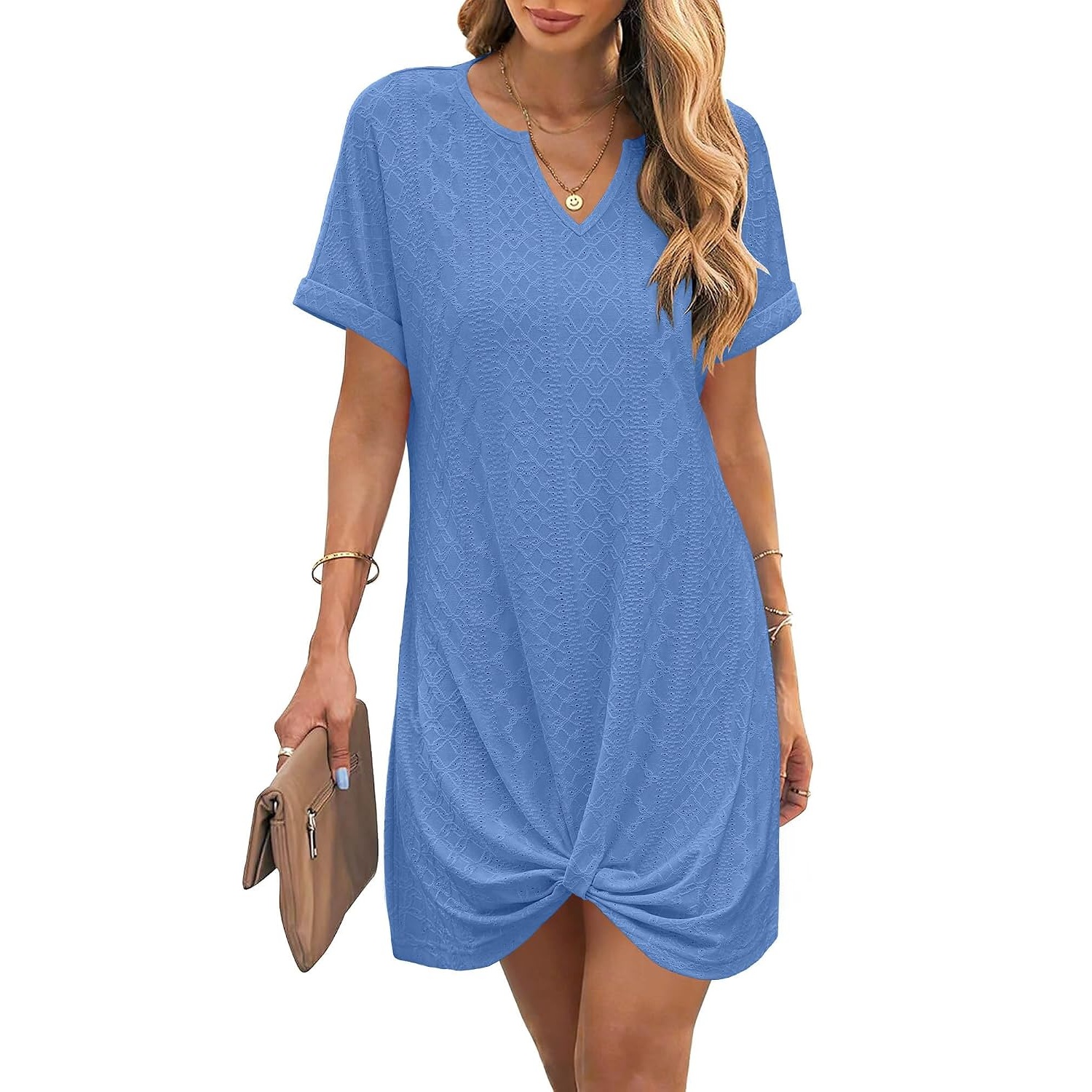 Twisted Beach Vacation Swimsuit Cover Up Short Sleeve Summer Dress For Women