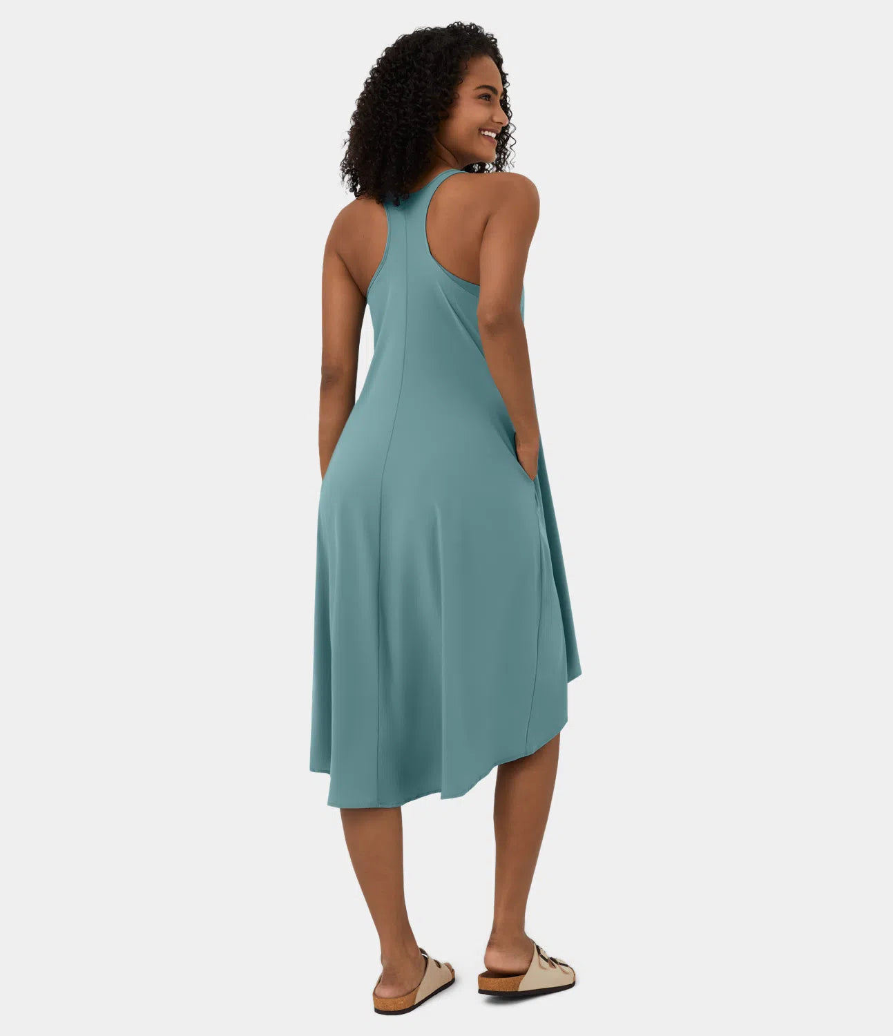 Midi Casual Dress With Backless Racerback And Side Pocket-My Comfy BlouseMidi Casual Dress With Backless Racerback And Side Pocket - Image 4