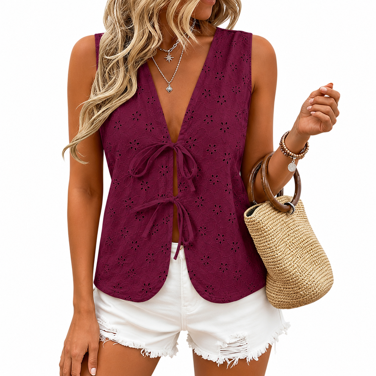 Casual Short Puff Sleeve Hollow Shirts For Women