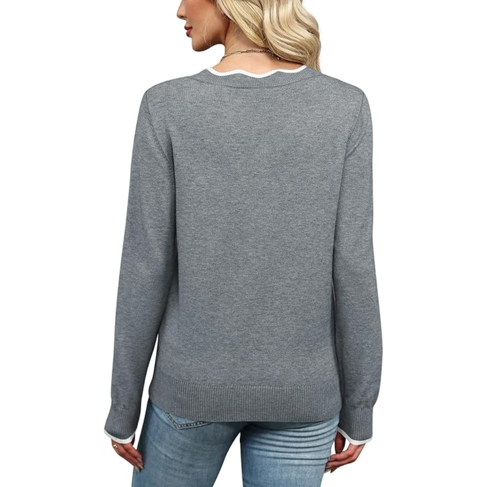 Scallop Trim Knit Pullover Cozy Lightweight Sweater For Women