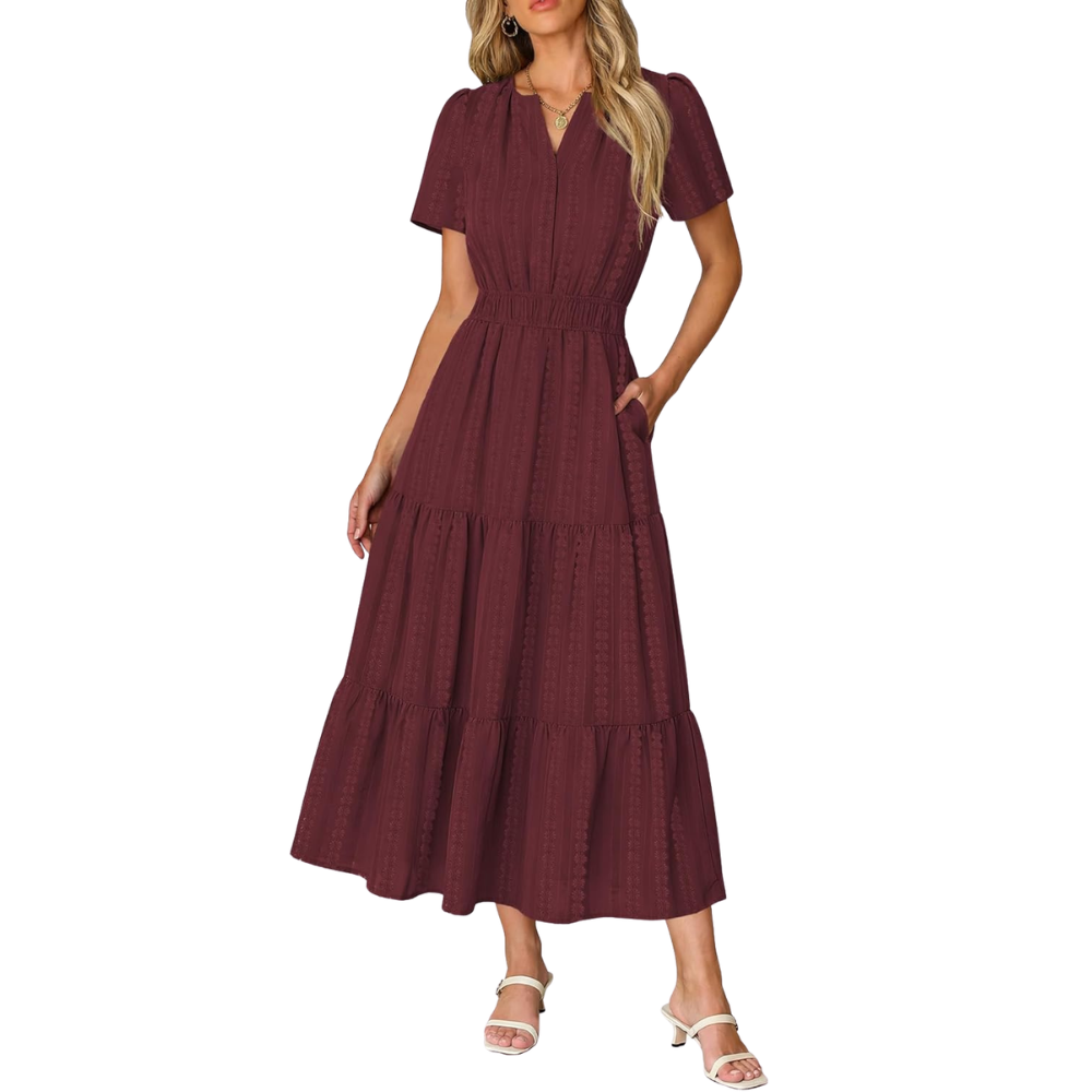 Casual And Short Sleeve V Neck Midi Maxi For Women