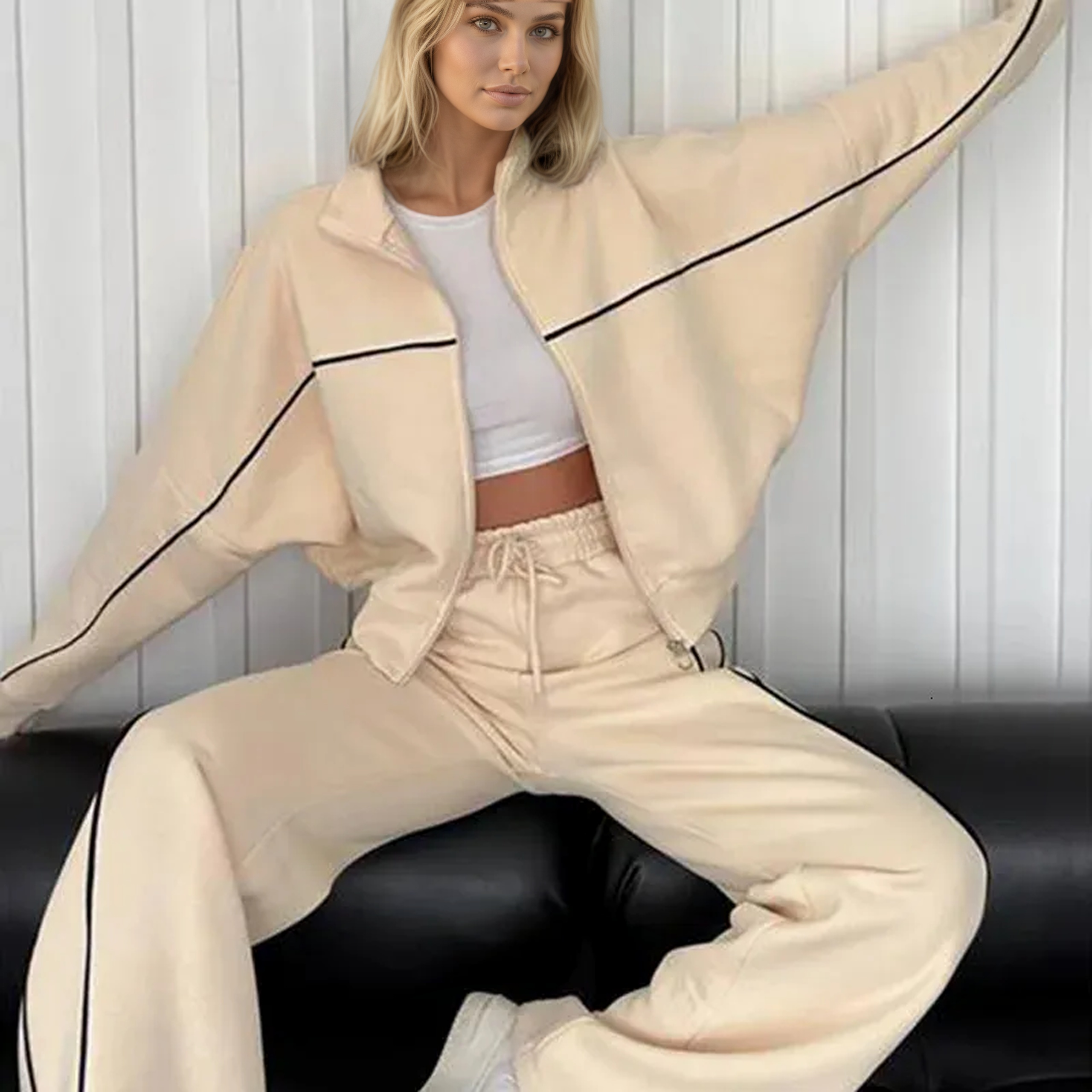 Zip Up Oversized Jogger Tracksuit Set-My Comfy Blouse