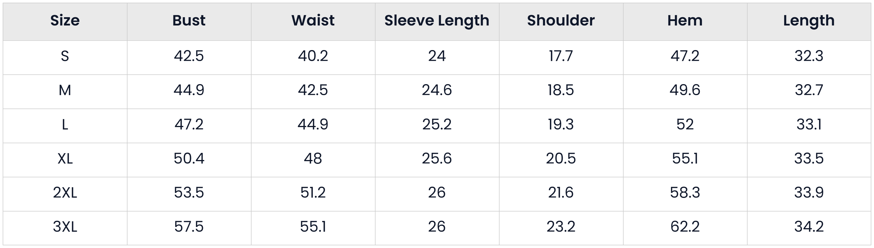 Size Chart for Long Down Puffer Jacket For Cold Weather For Women