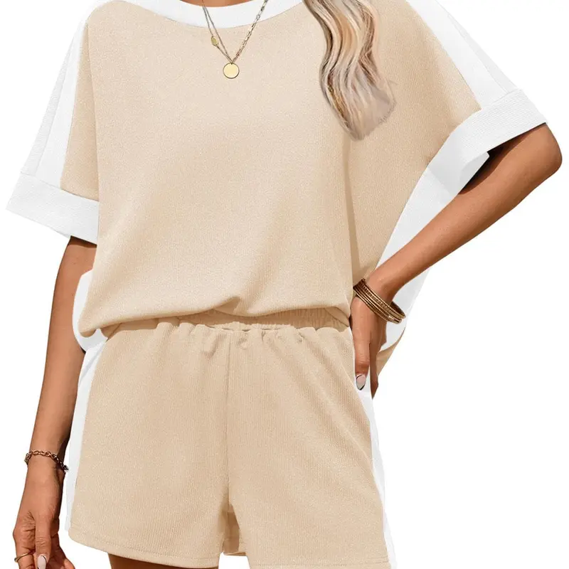 2 Piece Of Summer Wear Oversized Short Sleeve Top And Shorts Matching Outfit Set For Women