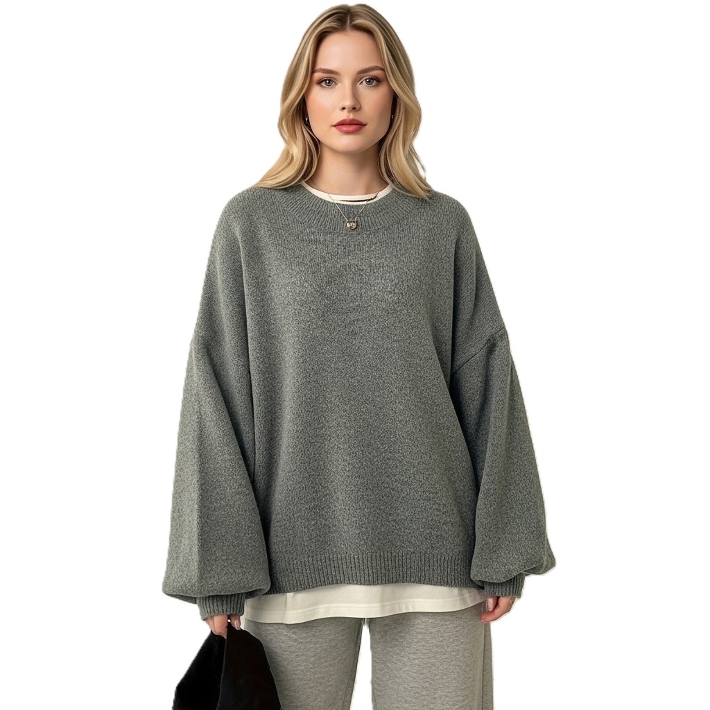 Casual Long Sleeve Sweater With Split Details And Loose Fit For Women