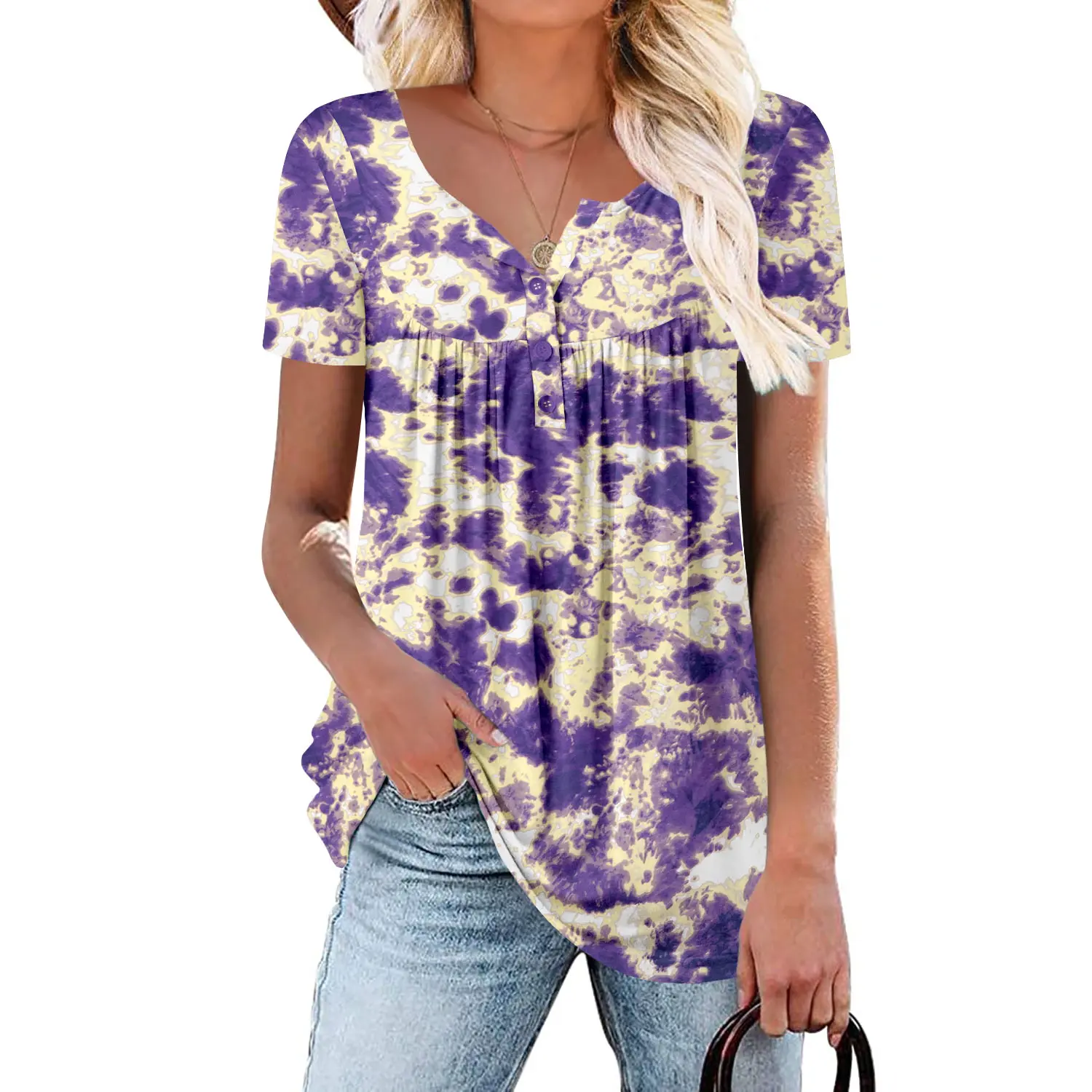 Short Sleeve Loose Fit Summer Tunic Top For Women