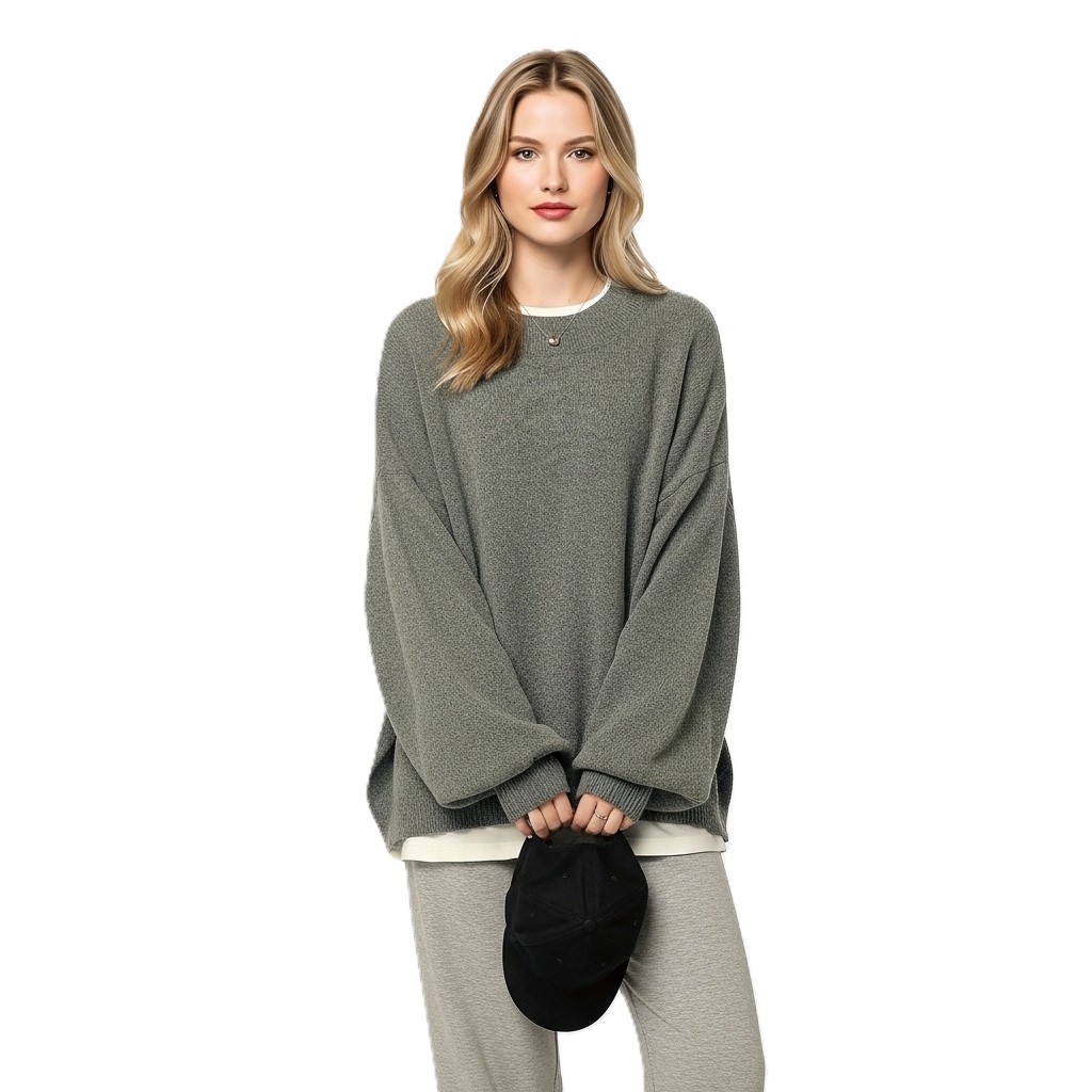 Casual Long Sleeve Sweater With Split Details And Loose Fit For Women