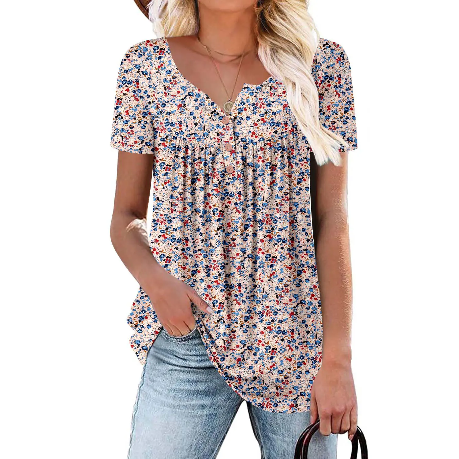 Short Sleeve Loose Fit Summer Tunic Top For Women
