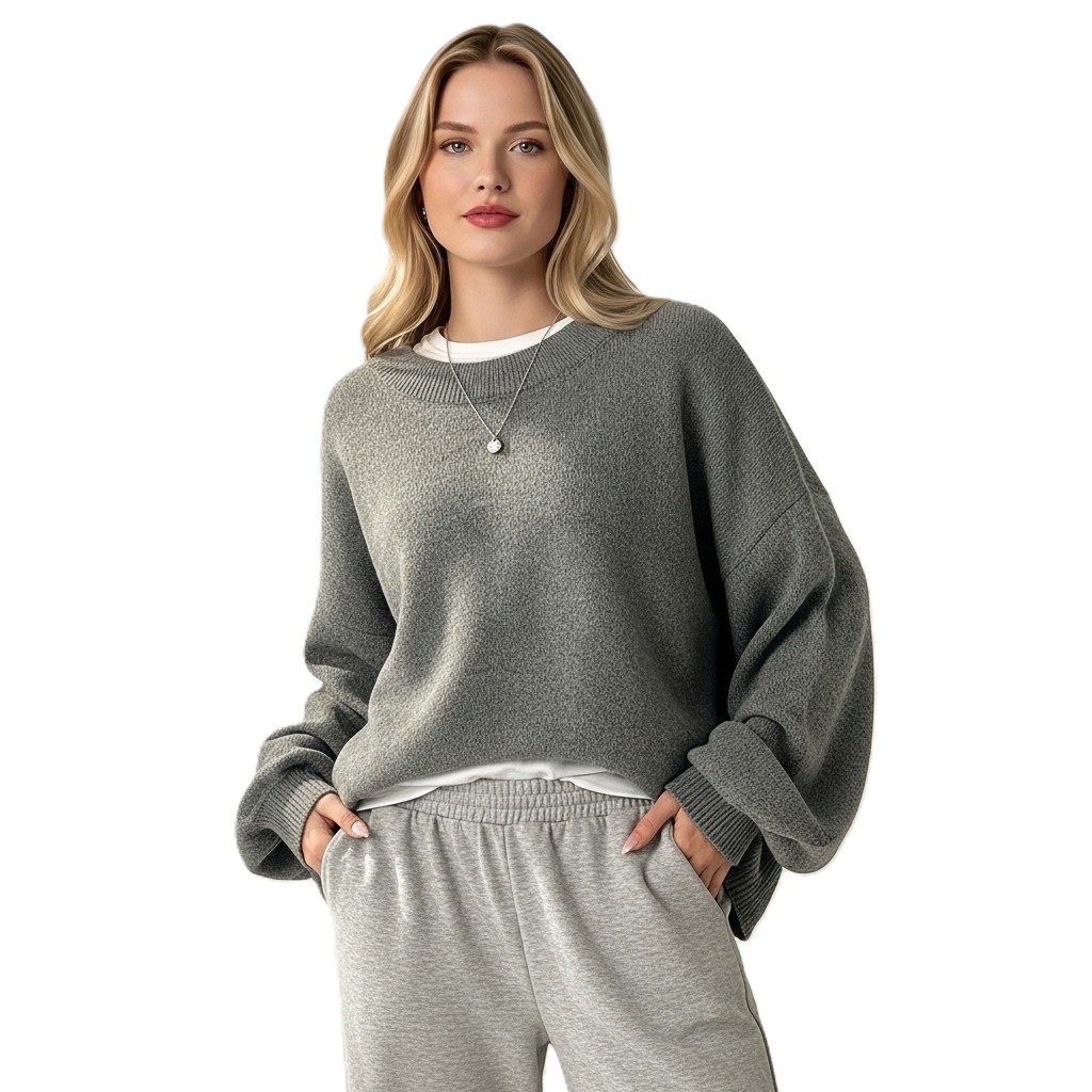 Casual Long Sleeve Sweater With Split Details And Loose Fit For Women