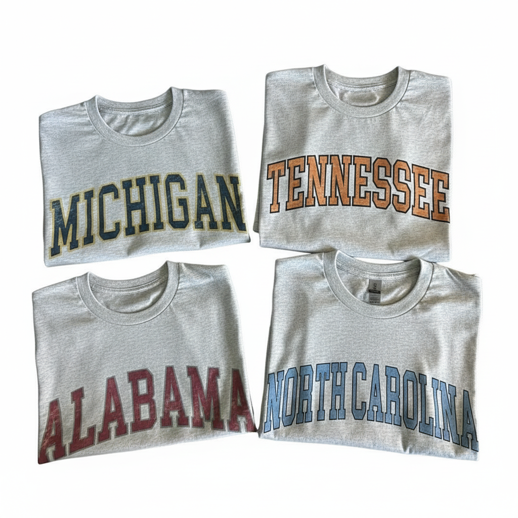 Vintage Inspired College State T Shirt With Bold Letter Graphic-My Comfy Blouse
