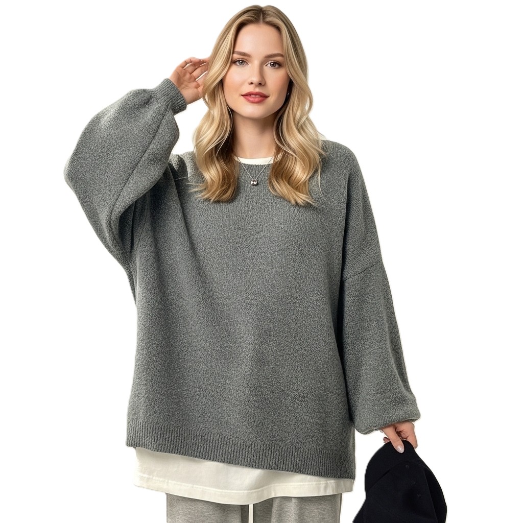 Casual Long Sleeve Sweater With Split Details And Loose Fit For Women