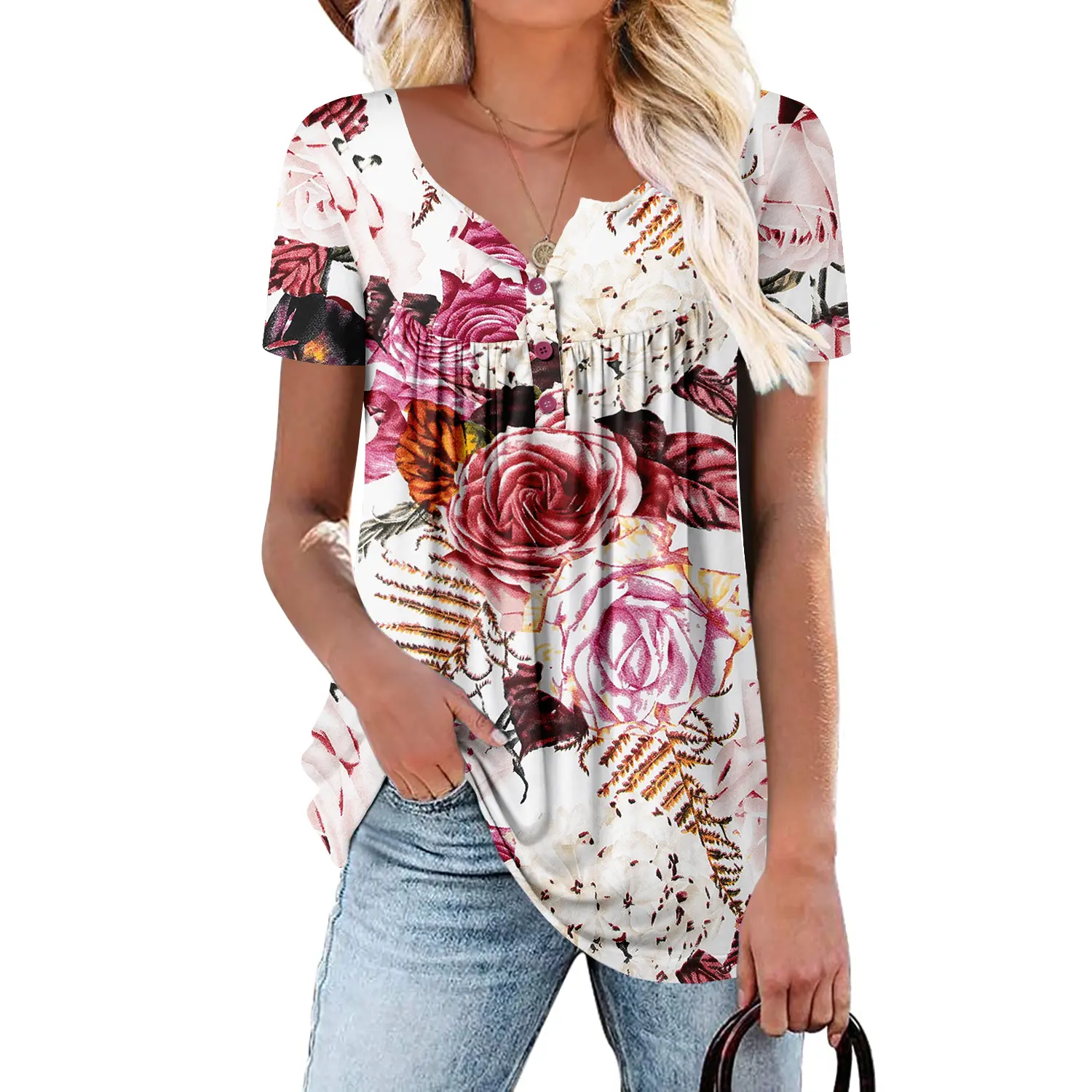 Short Sleeve Loose Fit Summer Tunic Top For Women