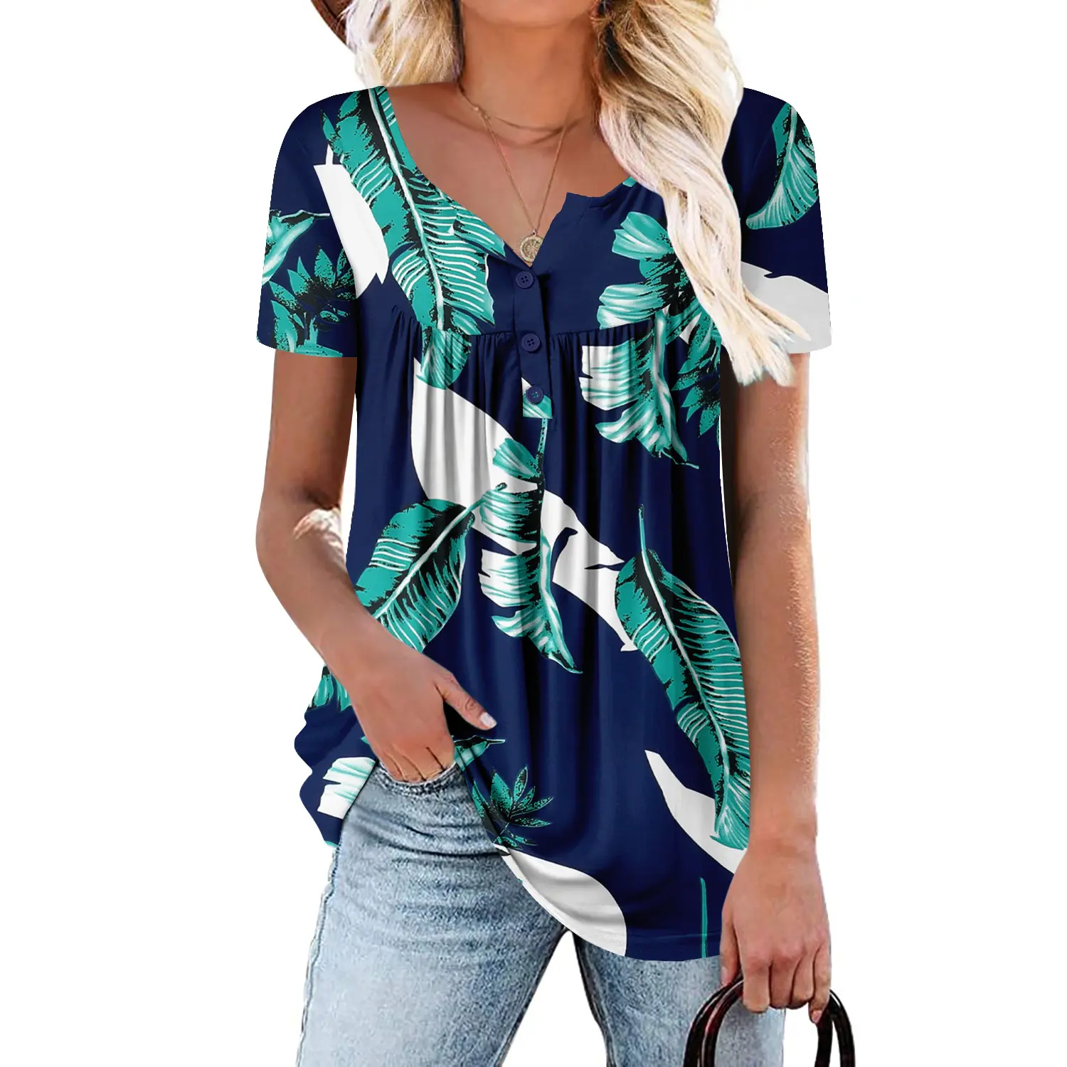 Short Sleeve Loose Fit Summer Tunic Top For Women