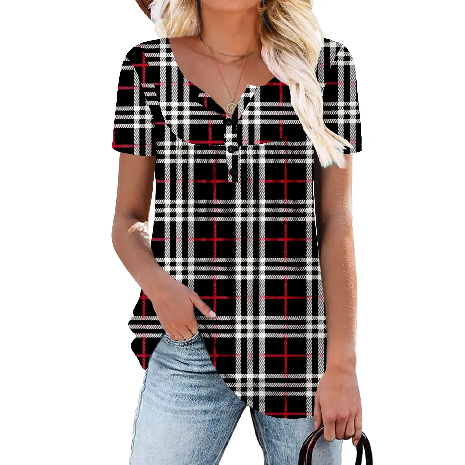 Short Sleeve Loose Fit Summer Tunic Top For Women