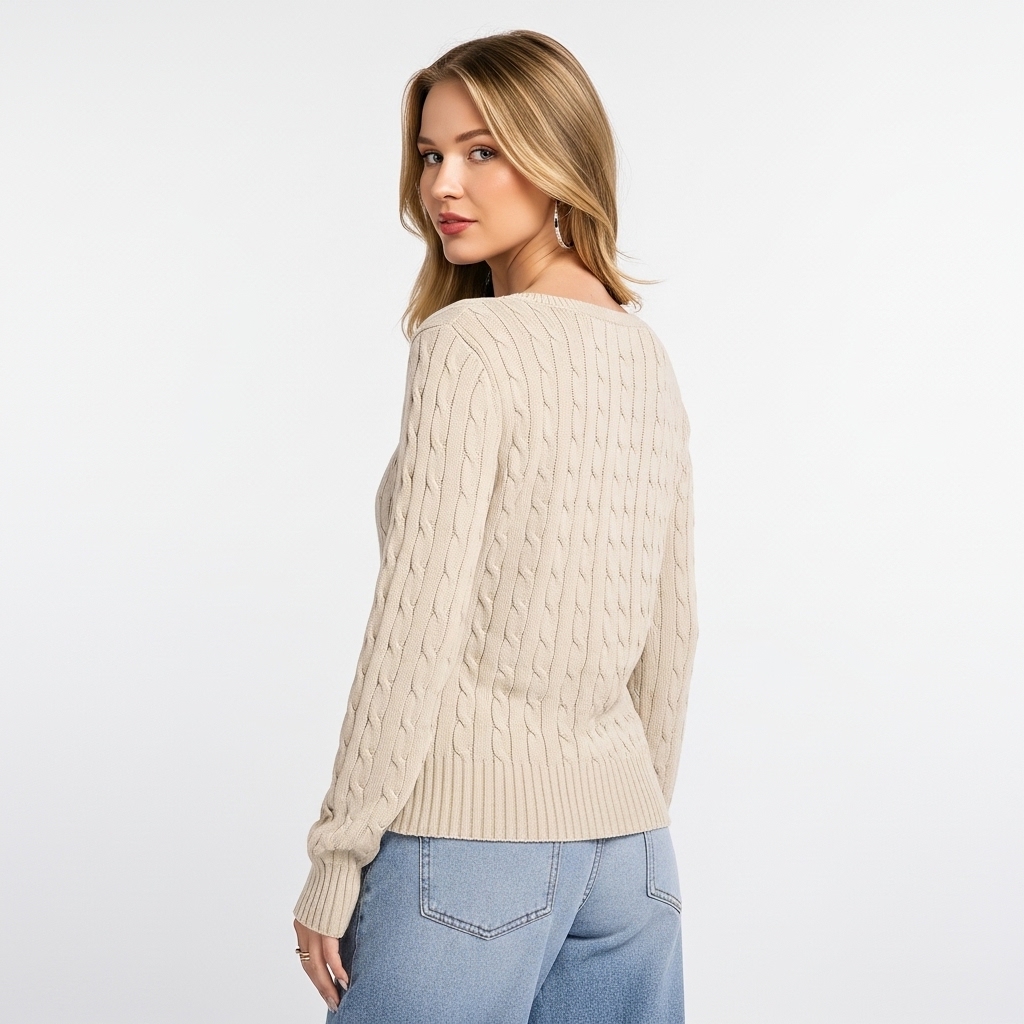 Long Sleeve Cable Knitted Design Sweater For Women
