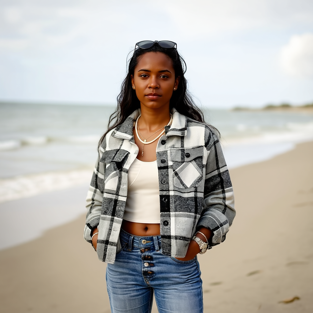 Plaid Button Down Cropped Jacket